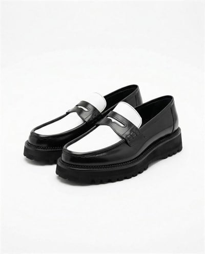 Loafer Ayakkabı Siyah-Beyaz Açma