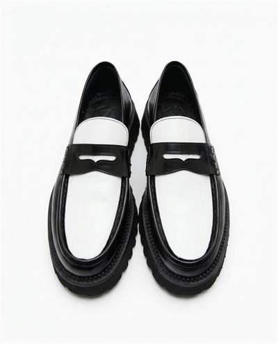 Loafer Ayakkabı Siyah-Beyaz Açma