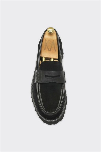 Loafer Ayakkabı Siyah Süet Biye