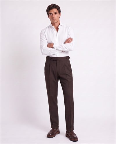 Zayn Double-Pleated Pants Brown