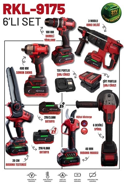 RETOOLS 6'LI SET BORDO (4'LÜ SET(100 NM) 2'Lİ SET (DİJİTAL TESTERE+MAKAS) (5 BATARYA)