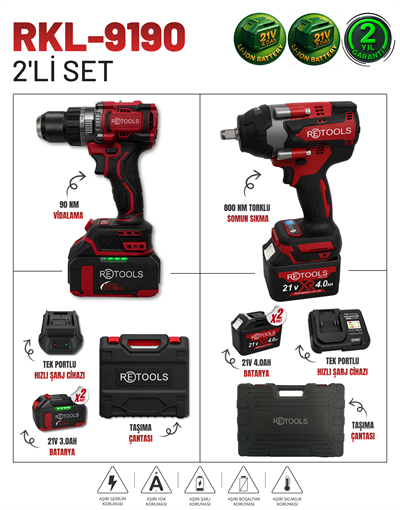 RETOOLS BORDO 2'Lİ SET ( 90 NM VİDALAMA + 800 NM SOMUN SIKMA)