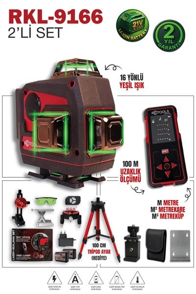 RETOOLS BORDO 3'LÜ SET(16 YÖNLÜ LAZER+LAZER METRE+TRİPOD(100M))
