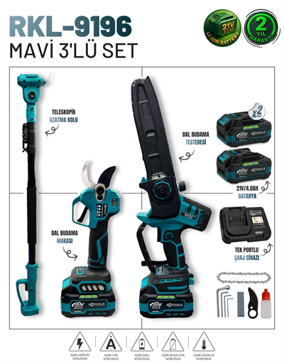 Retools Mavi 3'lü Set (Makas – Testere – Uzatma Kol)