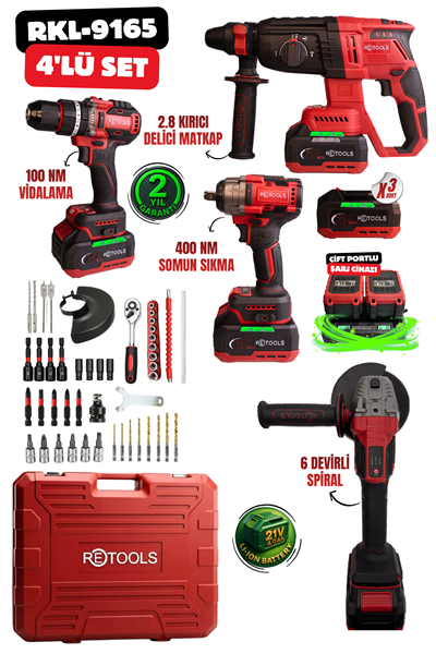 RKL-9165 RETOOLS PROFESYONEL BORDO YENİ SERİ 4'LÜ SET (100 NM VİDALAMA VE 6 DEVİRLİ SPİRAL)