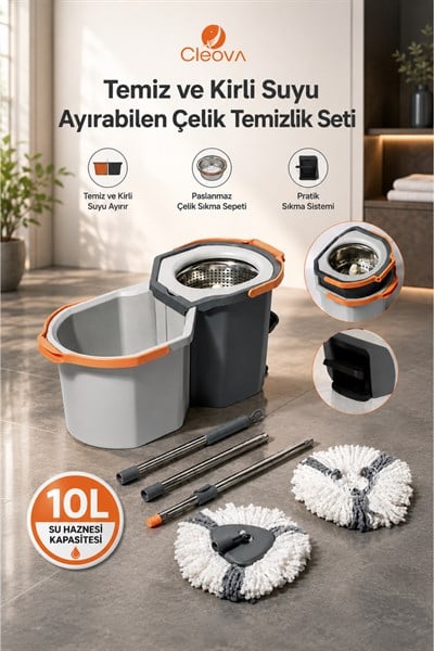 DuoClean Temiz ve Kirli Suyu Ayırabilen Çelik Temizlik Seti