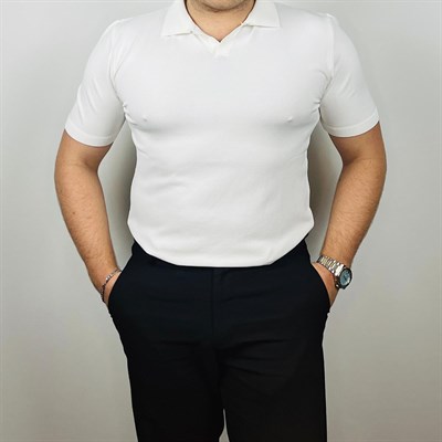 Pamuklu Düz Açma Yaka Triko Penye - Beyaz