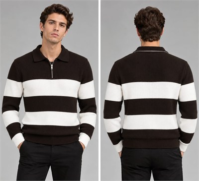 Polo Yaka Desenli Triko Sweatshirt - KAHVE - ST 509