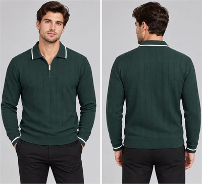 Polo Yaka Desenli Triko Sweatshirt - YEŞİL - ST 507