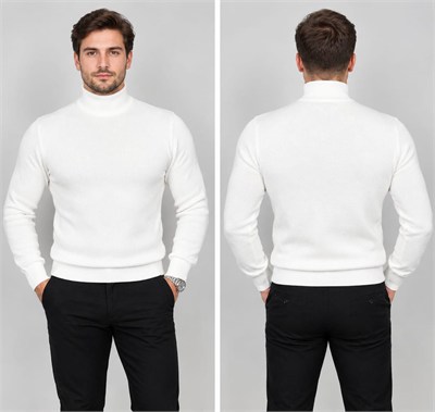 Polo Yaka Triko Sweatshirt - BEYAZ    ST-502