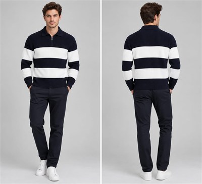 Polo Yaka Triko Sweatshirt - Lacivert - ST 509