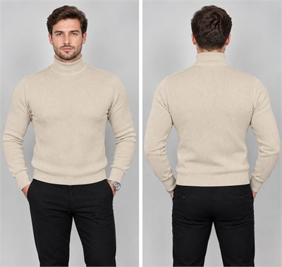 Yarım Balıkçı Triko Sweatshirt - BEJ        ST 502