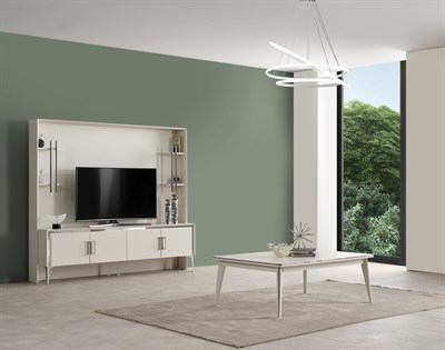 Alyans Ayna Krom Lcd Tv Sehpa Table Top Ünite Fonlu (Sedef Krem) - 200