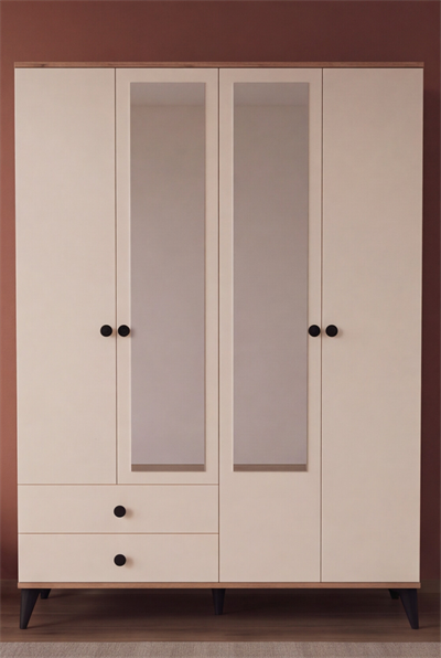 Beta Gardırop 4 Kapaklı Aynalı 2 Çekmeceli Atlantik Çam Sedef Krem 145 cm