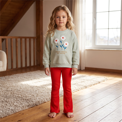 Çiçekli Kız Çocuk Sweatshirt Pantolon Takım