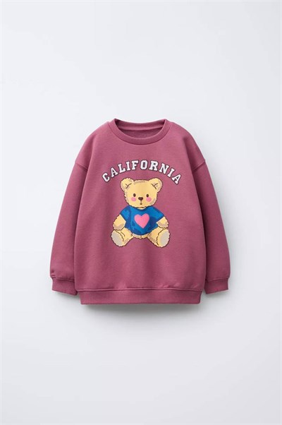 Kız Çocuk Gül Kurusu Teddy Bear Baskılı Eşofman Takımı