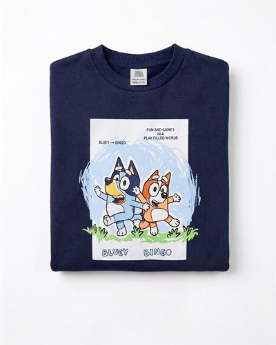 Lacivert Bluey ve Bingo Baskılı Pamuk Eşofman Takımı