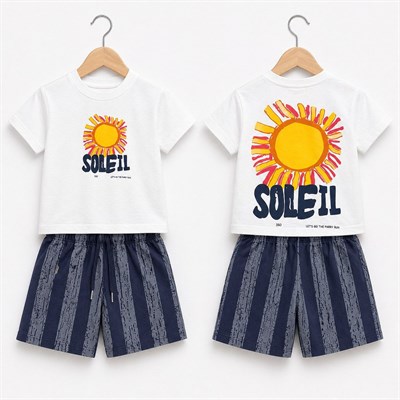 PONKİ SOLEİL T-SHIRT VE ANTRASİT ÇİZGİLİ ŞORT