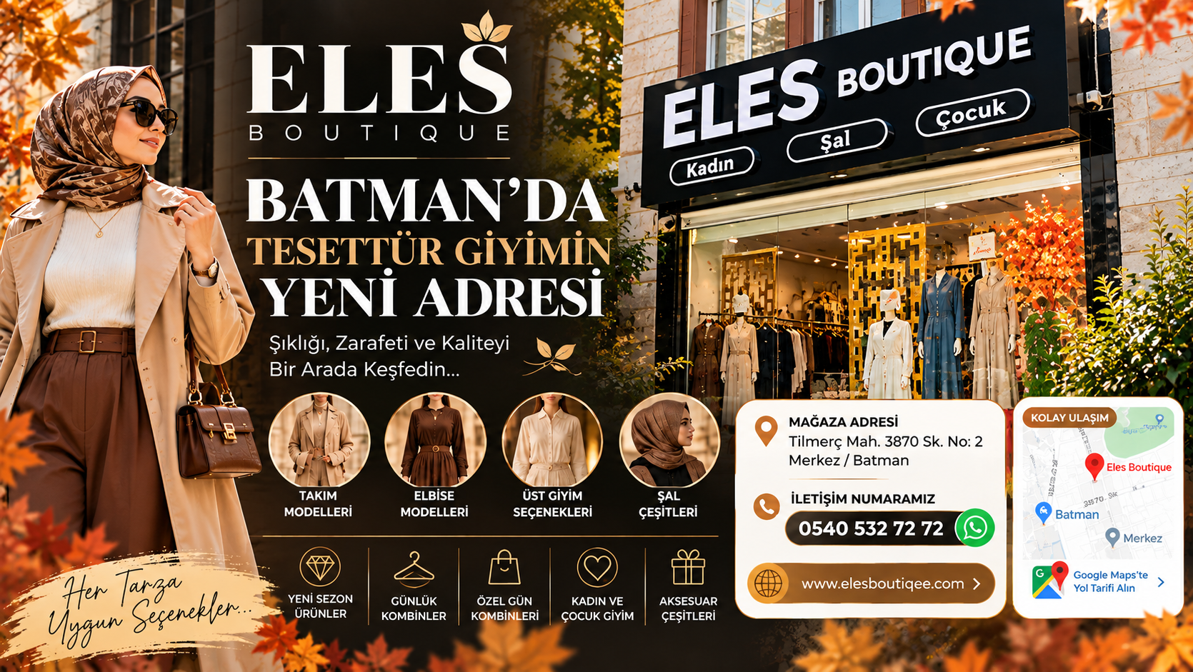 Batman Eles Boutique mağazası,Tilmerç Mahallesi'nde kadın giyim ve tesettür butik mağazası