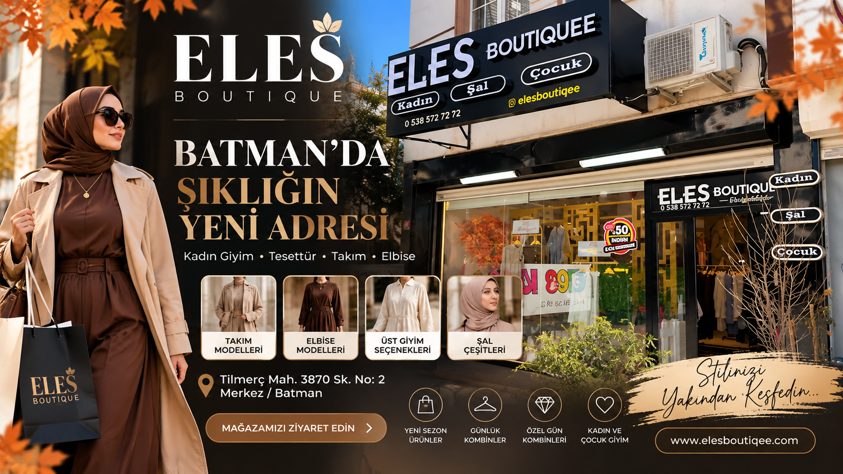Batman Eles Boutique mağazası,Tilmerç Mahallesi'nde kadın giyim ve tesettür butik mağazası