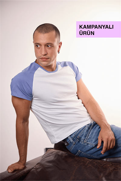 Raglan Baby Tee | Mavi Beyaz