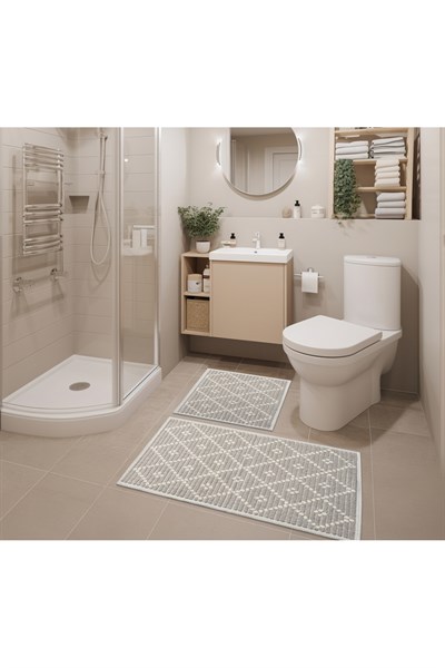 2 Li Bukle Banyo Takımı (BANYO TEKSTİLİ/MODERN/DOĞAL/SADE/ŞIK KAYMAZ TABAN)