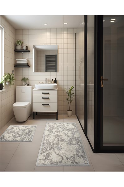 2 Li Bukle Banyo Takımı (BANYO TEKSTİLİ/MODERN/DOĞAL/SADE/ŞIK KAYMAZ TABAN)