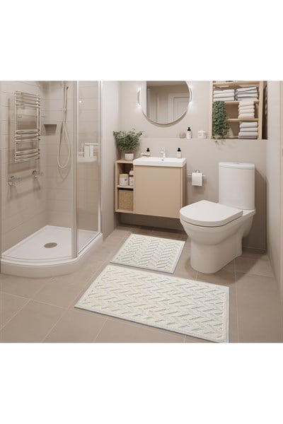2 Li Bukle Banyo Takımı (BANYO TEKSTİLİ/MODERN/DOĞAL/SADE/ŞIK KAYMAZ TABAN)