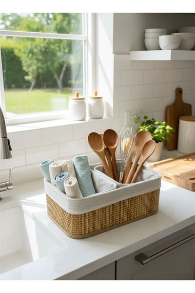 3lü Bambu Sepet Seti - Çok Amaçlı Banyo ve Mutfak Düzenleyici Saklama Kutusu Dolap içi Organizer