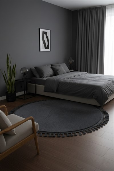 Comfort Yuvarlak Ponpon Saçaklı Peluş Halı(Yatak Odası- Çocuk Odası- Antre- Yemek Odası)Kaymaz Taban