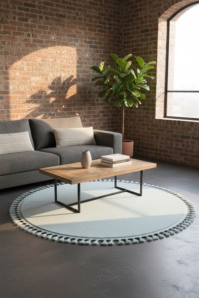Comfort Yuvarlak Ponpon Saçaklı Peluş Halı(Yatak Odası- Çocuk Odası- Antre- Yemek Odası)Kaymaz Taban