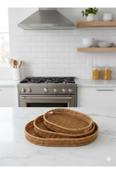 Hasır Çok Amaçlı Tepsi Sunumluk 40x30cm BÜYÜK BOY (Kahve Sunumluk) (1 ADET)