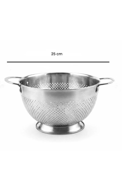 Paslanmaz Çelik Gastro Süzgeç – Büyük Boy, Ayaklı, Çift Kulplu 25 cm