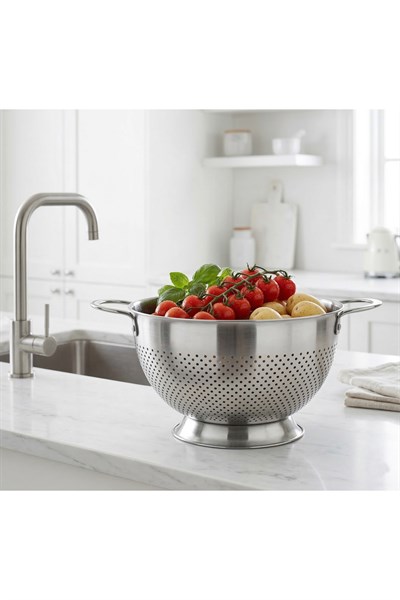 Paslanmaz Çelik Gastro Süzgeç – Büyük Boy, Ayaklı, Çift Kulplu 25 cm