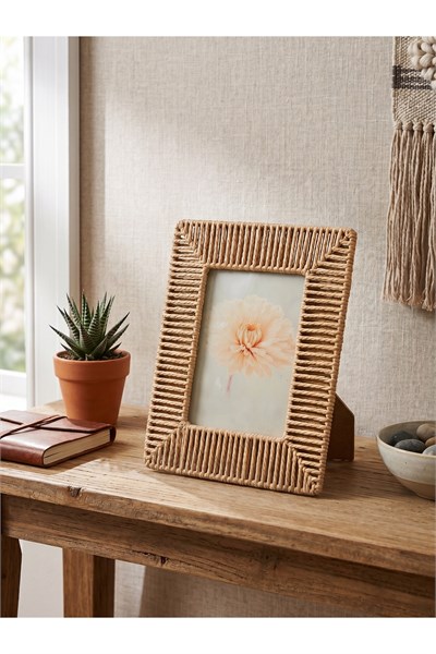 Rustik Hasır Detaylı Dekoratif Masa Çerçevesi (25x30 cm)