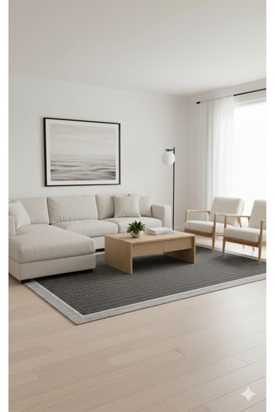 SİSALYA Modern Sisal Jüt Dokuma Kilim Hasır Yıkanabilir Halı Gri Antrasit