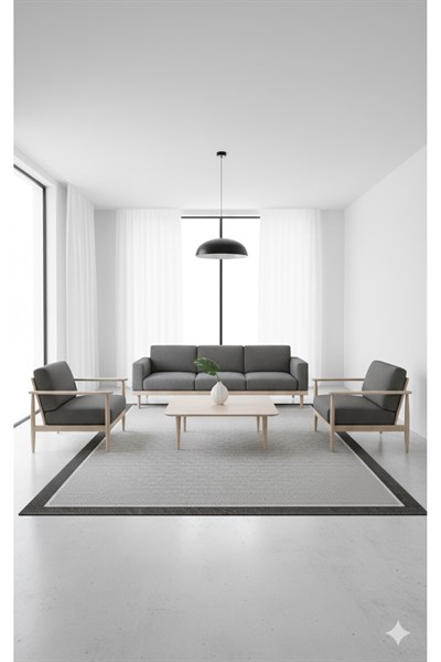 SİSALYA Modern Sisal Jüt Dokuma Kilim Hasır Yıkanabilir Halı Antrasit Gri
