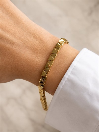 14K Altın Kaplama Özel Seri Piramit Gold Bileklik 3311