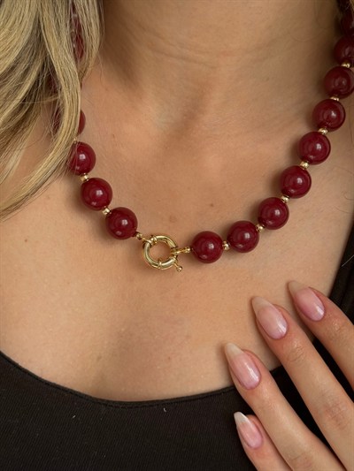 Bordo İnci Kolye