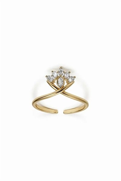 Crown Zirkon Taşlı Gold Yüzük