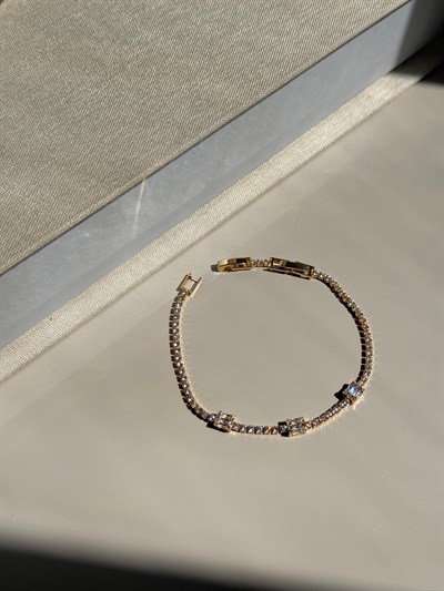 Gold Tennis Bracelet With Baguette Cut Zirconia- Dainty Crystal Chain Bracelet- Elegant Gift For Her