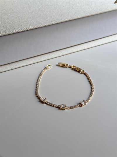 Gold Tennis Bracelet With Baguette Cut Zirconia- Dainty Crystal Chain Bracelet- Elegant Gift For Her