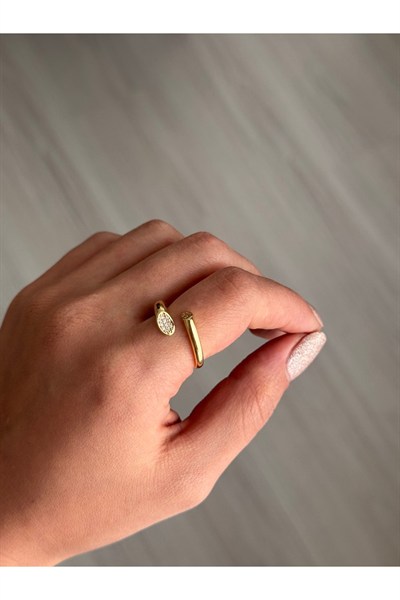 Minimal Taş Detaylı Ayarlanabilir Gold Kadın Yüzük 3778