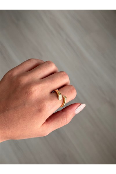 Minimal Taş Detaylı Ayarlanabilir Gold Kadın Yüzük 3778
