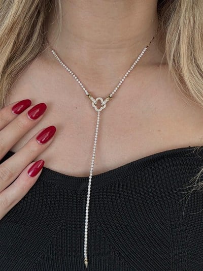 Özel Seri Aura Taşlı Uzun Gold Kolye 4256