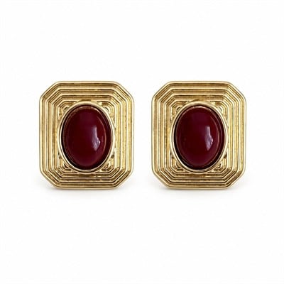 Özel Seri Bordo Taşlı Vintage Küpe