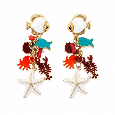 Özel Seri Deniz Temalı Renkli Charm Sallantılı Küpe 4319