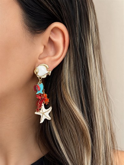 Özel Seri Deniz Temalı Renkli Charm Sallantılı Küpe 4319