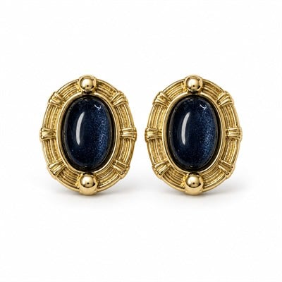 Özel Seri Gece Laciverti Oval Taşlı Küpe 4344