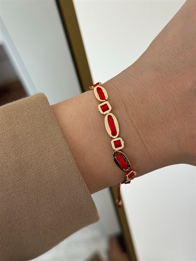 Ruby Kırmızı Taşlı İpli Bileklik 3842